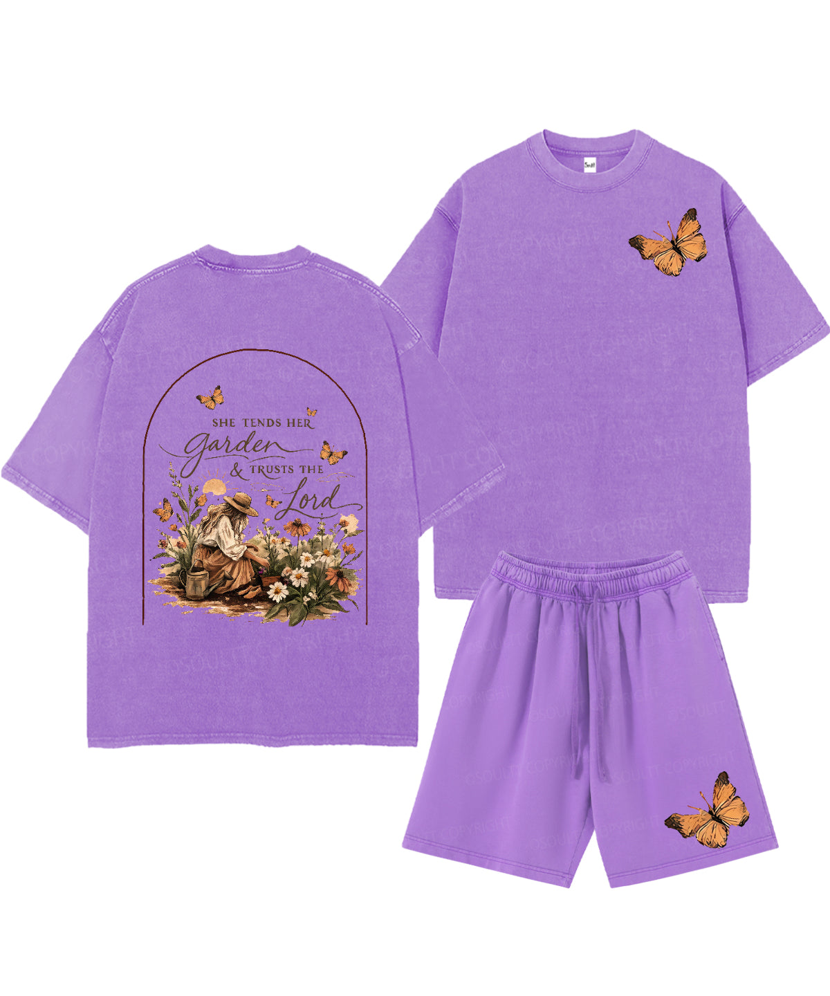 She Tends Her Garden Double Sided Unisex Christian Washed T-Shirt & Shorts