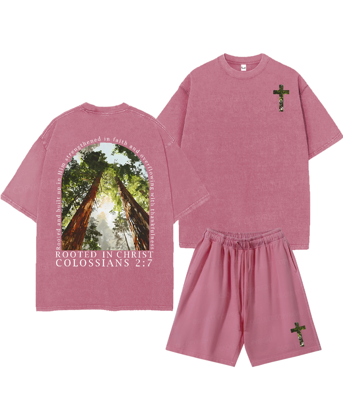 Rooted In Christ Double Sided Unisex Christian Washed T-Shirt & Shorts