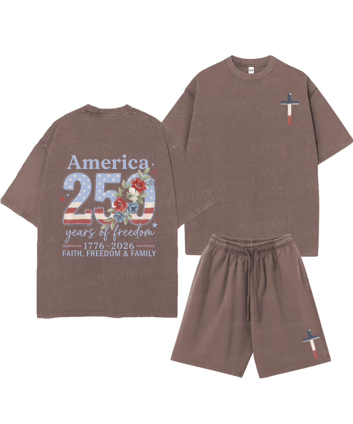 250 Years America Anniversary Double Sided Unisex Christian Washed T-Shirt & Shorts