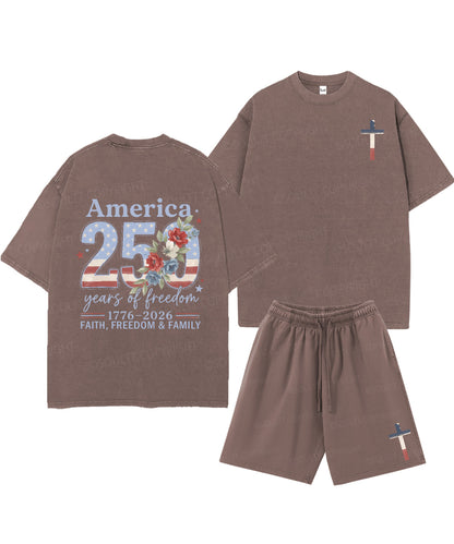 250 Years America Anniversary Double Sided Unisex Christian Washed T-Shirt & Shorts