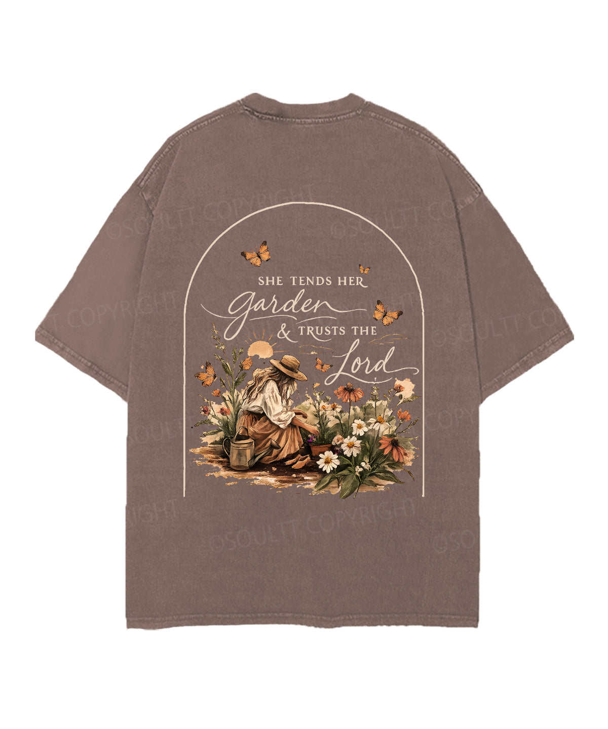 She Tends Her Garden Double Sided Unisex Christian Washed T-Shirt & Shorts