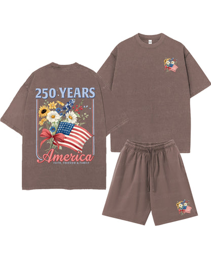 250 Years America Anniversary Double Sided Unisex Christian Washed T-Shirt & Shorts