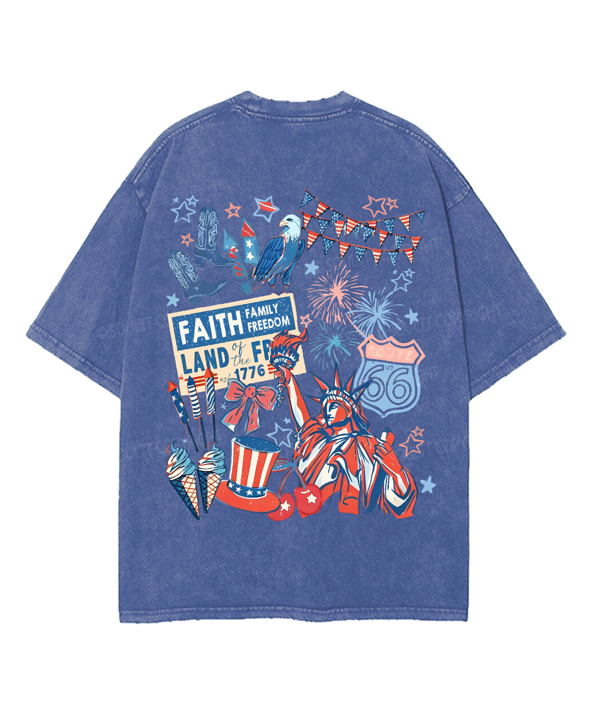 Faith Family Freedom Double Sided Unisex Washed Christian T-shirt