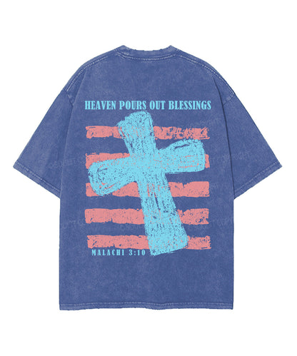 Heaven Pours Out Blessings Double Sided Unisex Washed Christian T-shirt