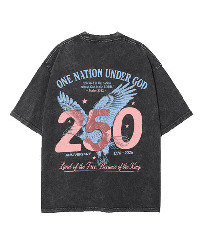 One Nation Under God Double Sided Unisex Washed Christian T-shirt