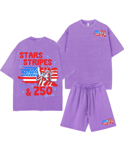 250 Years America Anniversary Double Sided Unisex Christian Washed T-Shirt & Shorts