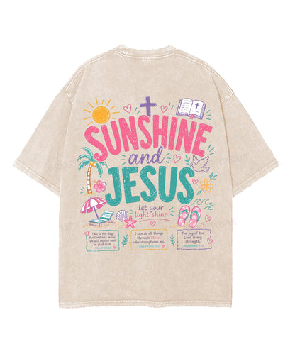 Sunshine And Jesus Double Sided Unisex Washed Christian T-shirt