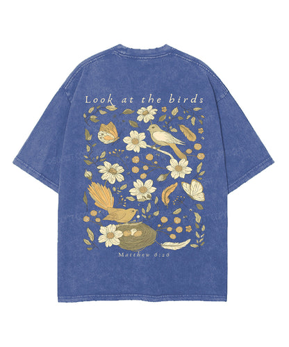 Look At The Birds Double Sided Unisex Washed Christian T-shirt