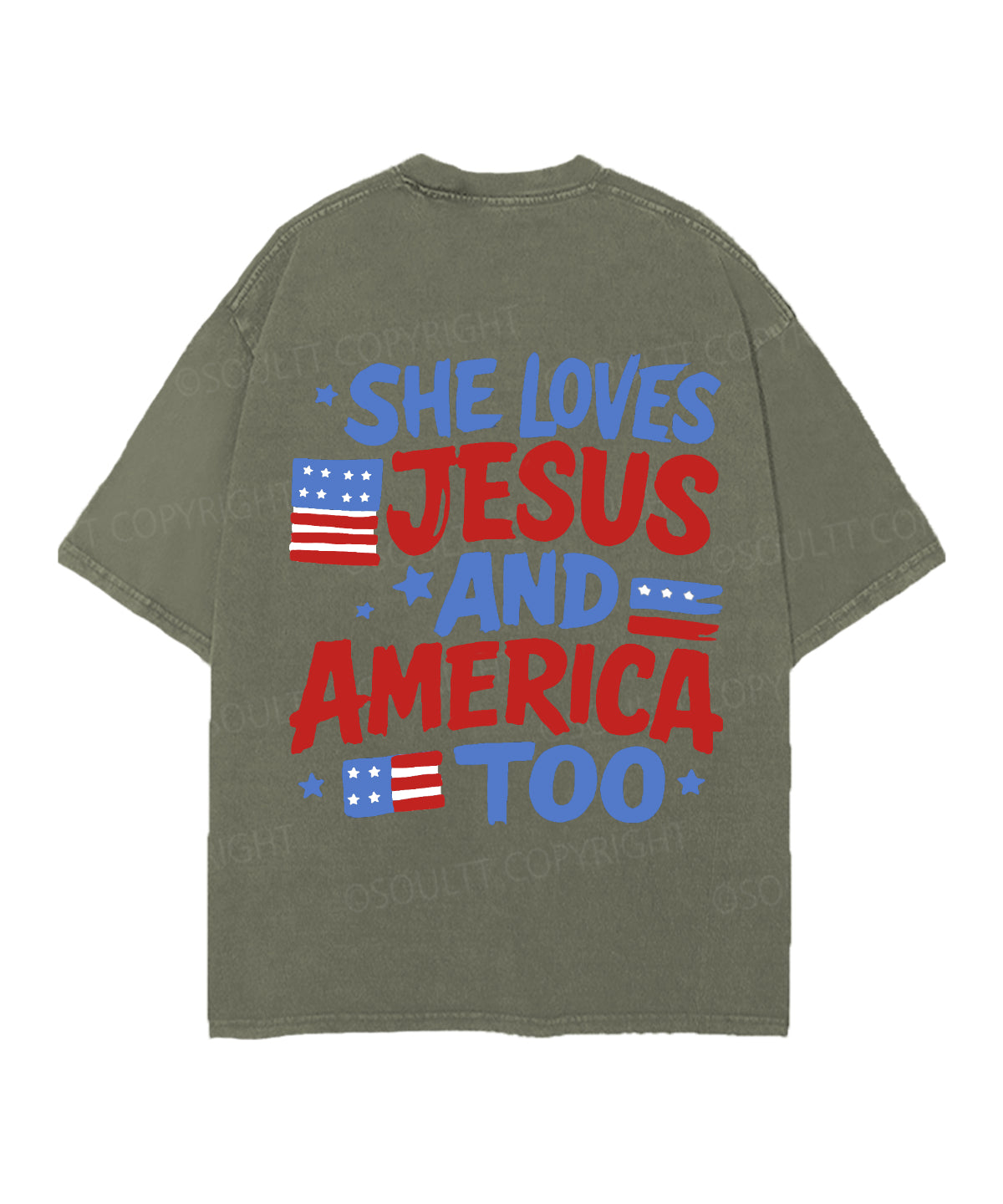 She Loves Jesus And America Too Double Sided Unisex Christian Washed T-Shirt & Shorts