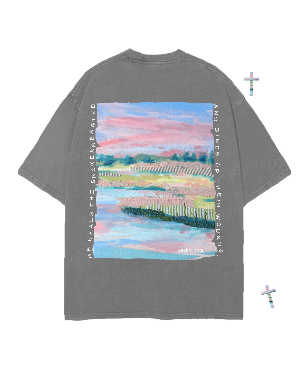 He Heals The Brokenhearted Double Sided Unisex Christian Washed T-Shirt & Shorts