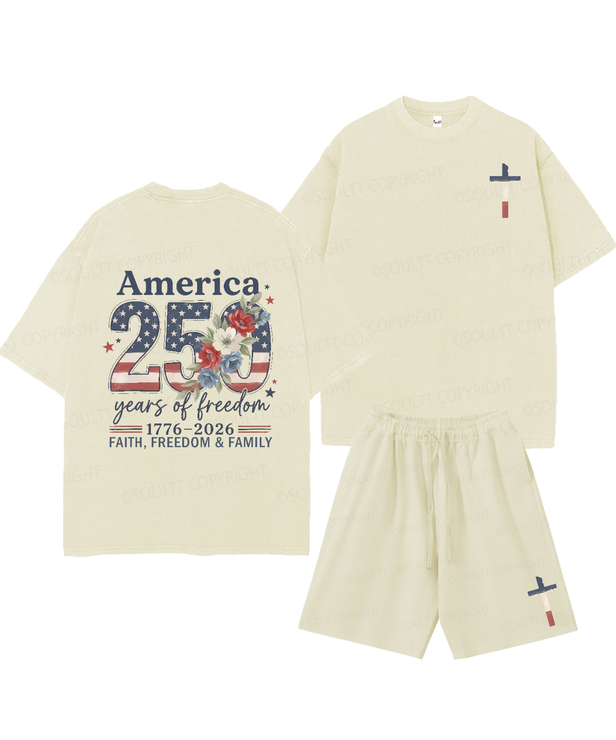 250 Years America Anniversary Double Sided Unisex Christian Washed T-Shirt & Shorts