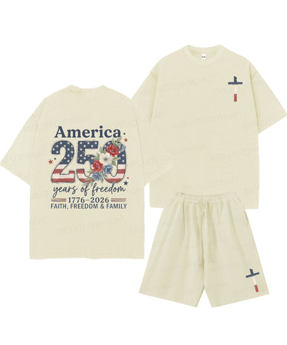 250 Years America Anniversary Double Sided Unisex Christian Washed T-Shirt & Shorts