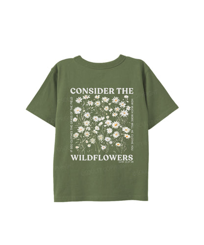 Kids Consider The Wildflowers Double Sided Cotton Christian T-shirt