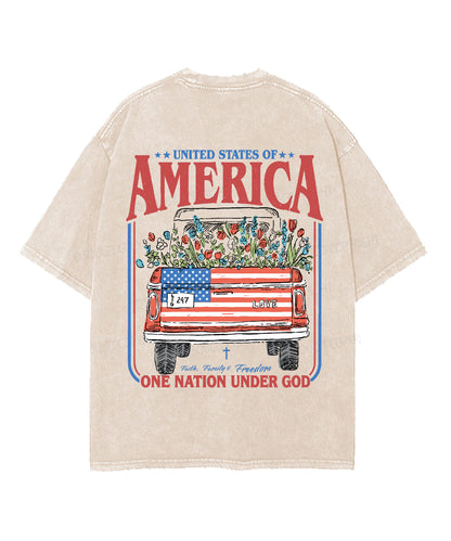 One Nation Under God Double Sided Unisex Washed Christian T-shirt