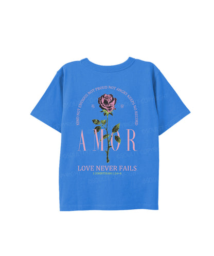 Kids Love Never Fails Double Sided Cotton Christian T-shirt