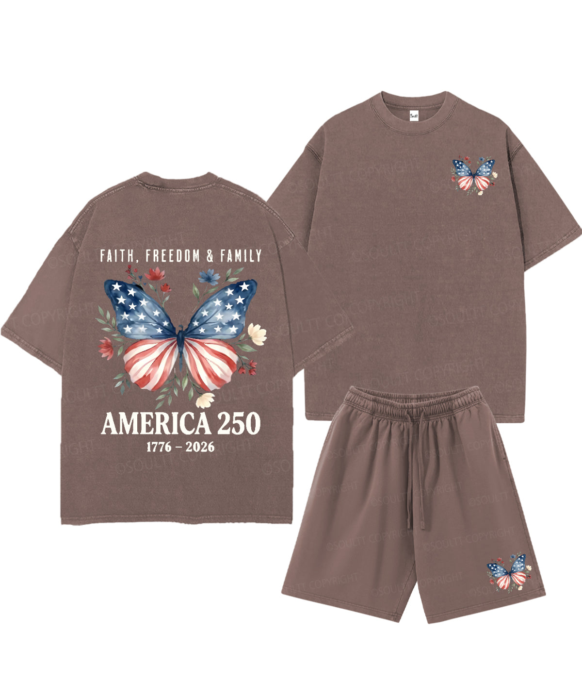 250 Years America Anniversary Double Sided Unisex Christian Washed T-Shirt & Shorts