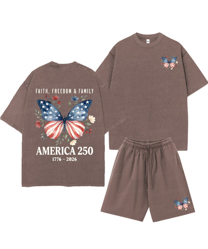 250 Years America Anniversary Double Sided Unisex Christian Washed T-Shirt & Shorts
