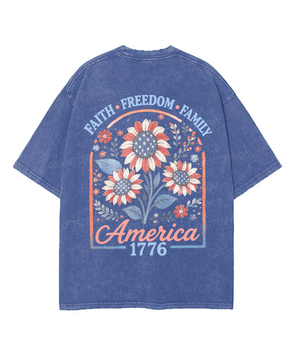 Faith • Freedom • Family Double Sided Unisex Washed Christian T-shirt