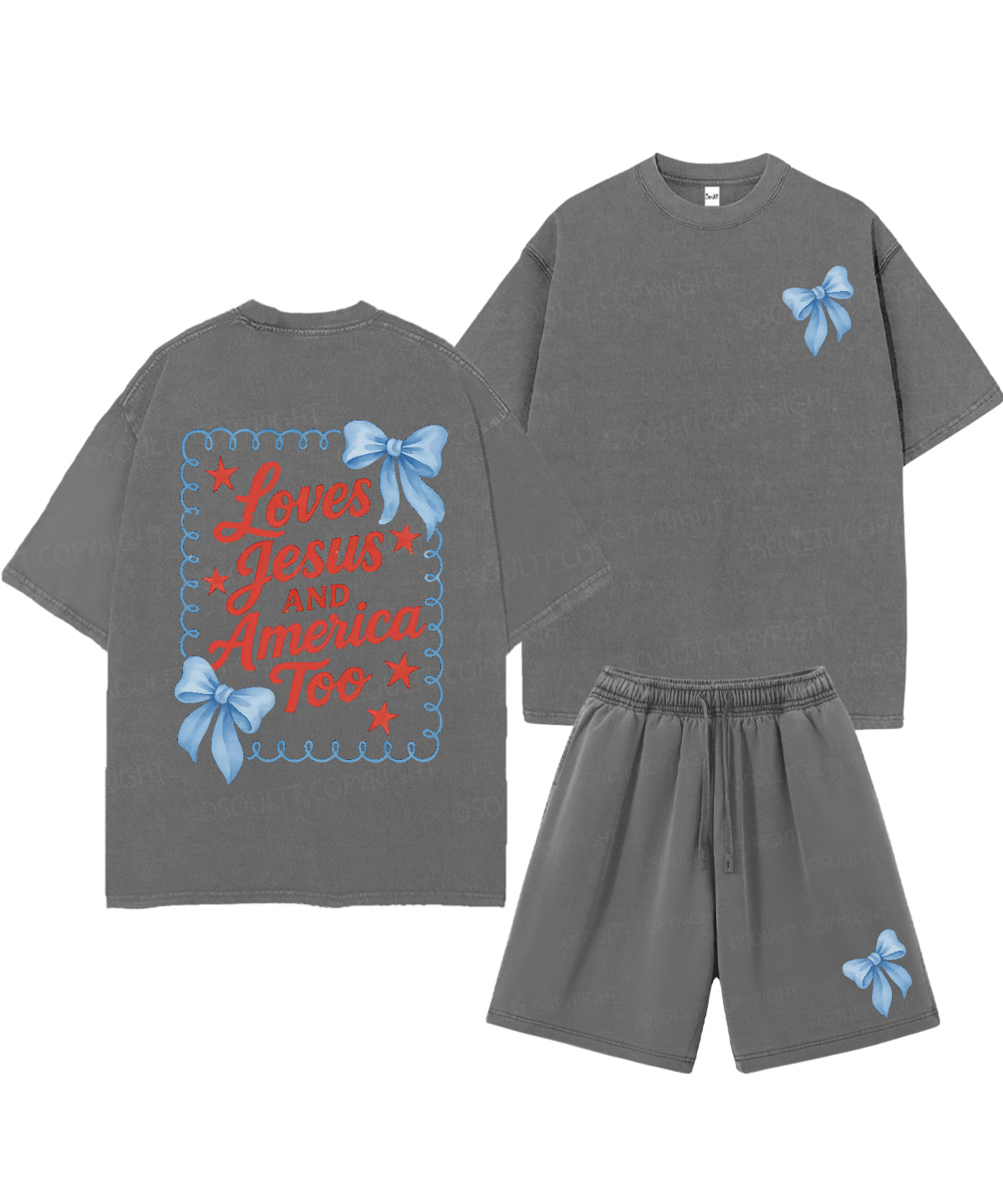 Loves Jesus And America Too Double Sided Unisex Christian Washed T-Shirt & Shorts