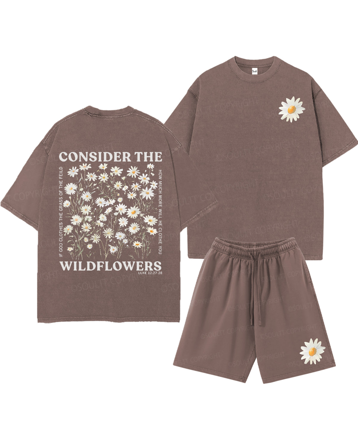 Consider The Wildflowers Double Sided Unisex Christian Washed T-Shirt & Shorts