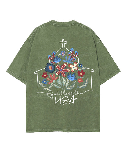 God Bless The USA Double Sided Unisex Washed Christian T-shirt