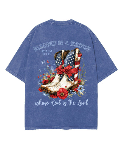Blessed Is A Nation Whose god Is The Lord Double Sided Unisex Washed Christian T-shirt