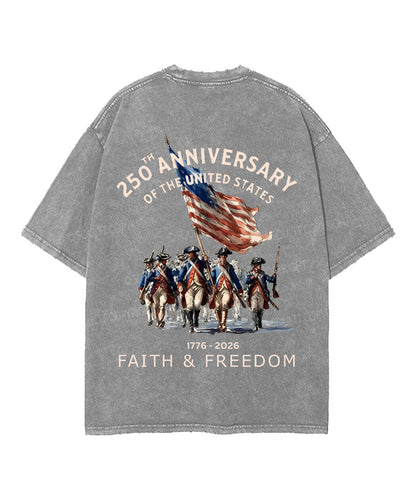 250 Years America Anniversary Double Sided Unisex Washed Christian T-shirt