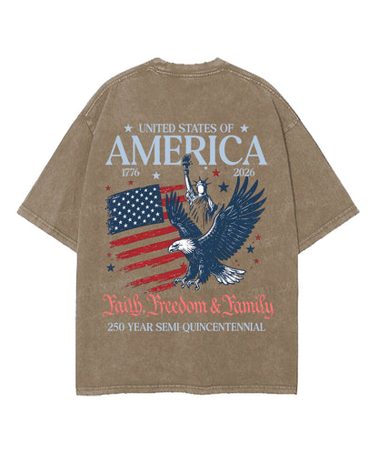 250 Years America Anniversary Double Sided Unisex Washed Christian T-shirt