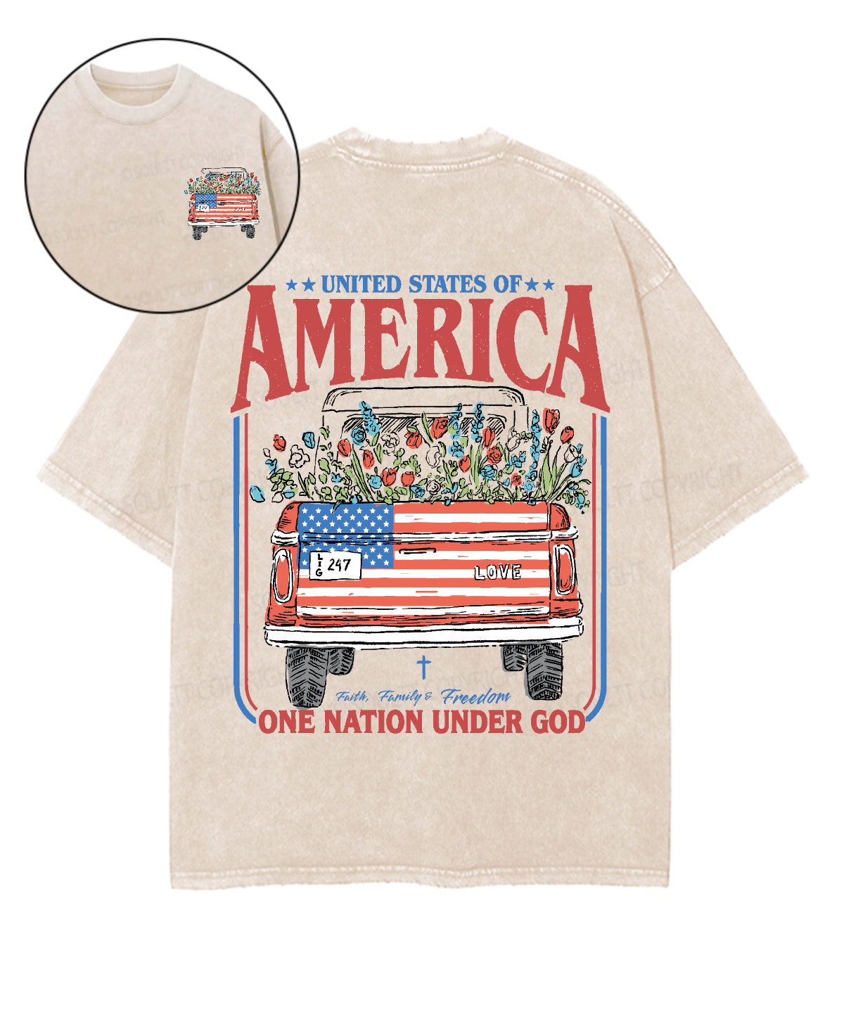 One Nation Under God Double Sided Unisex Washed Christian T-shirt