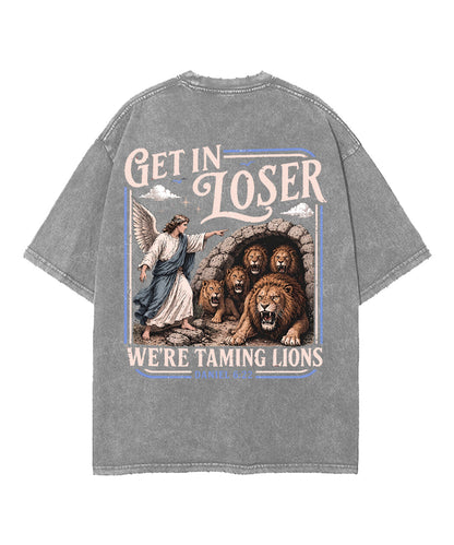 We're Taming Lions Double Sided Unisex Washed Christian T-shirt