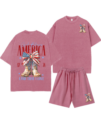 God Bless America Double Sided Unisex Christian Washed T-Shirt & Shorts
