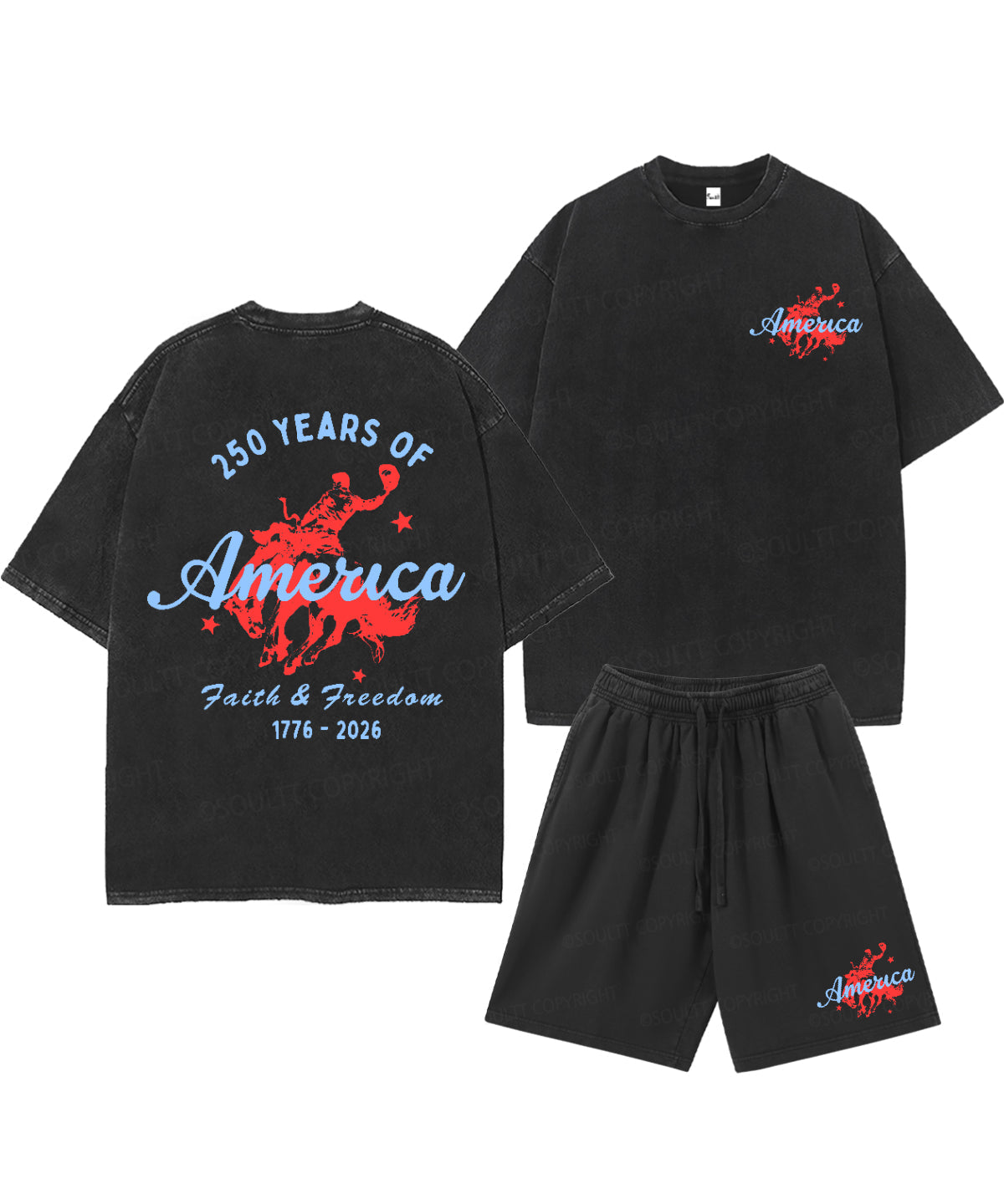 250 Years America Anniversary Double Sided Unisex Christian Washed T-Shirt & Shorts