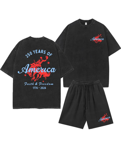250 Years America Anniversary Double Sided Unisex Christian Washed T-Shirt & Shorts