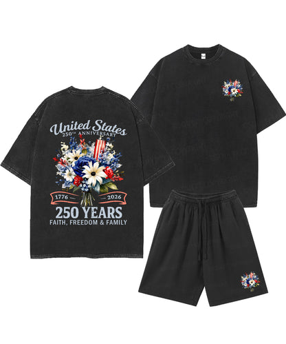 250 Years America Anniversary Double Sided Unisex Christian Washed T-Shirt & Shorts