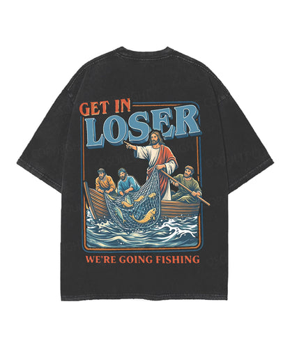 We're Going Fishing Double Sided Unisex Christian Washed T-Shirt & Shorts