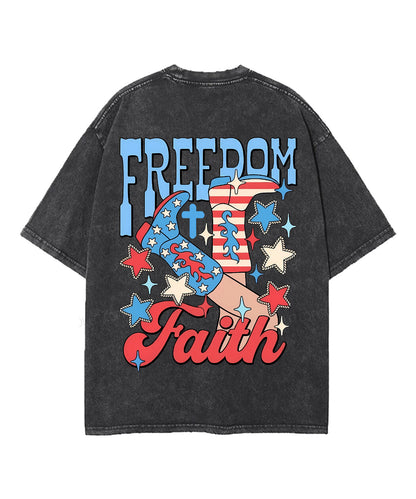 Freedom & Faith Double Sided Unisex Washed Christian T-shirt