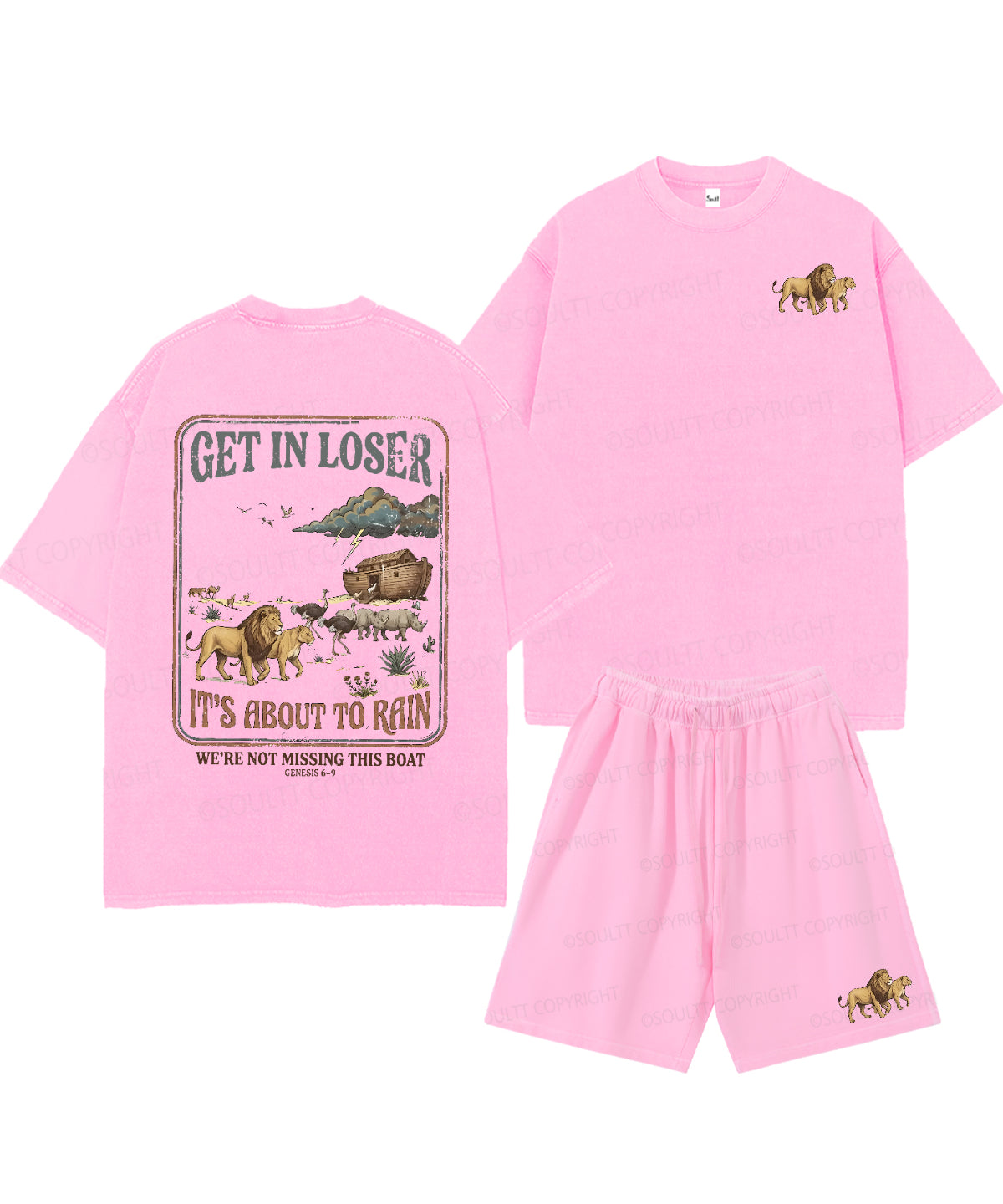 It's About To Rain We're Not Missing This Boat Double Sided Unisex Christian Washed T-Shirt & Shorts
