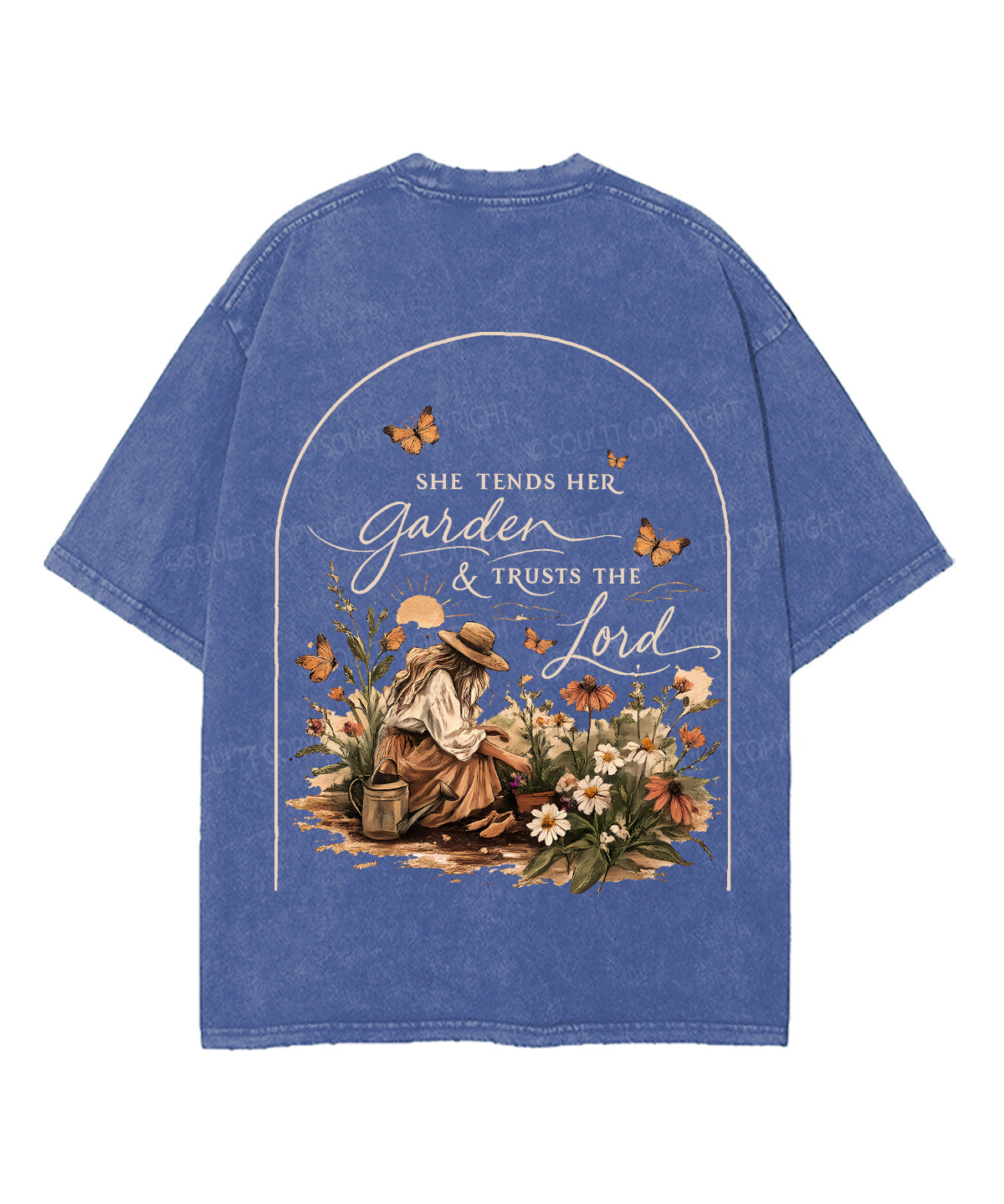 She Tends Her Garden Double Sided Unisex Washed Christian T-shirt