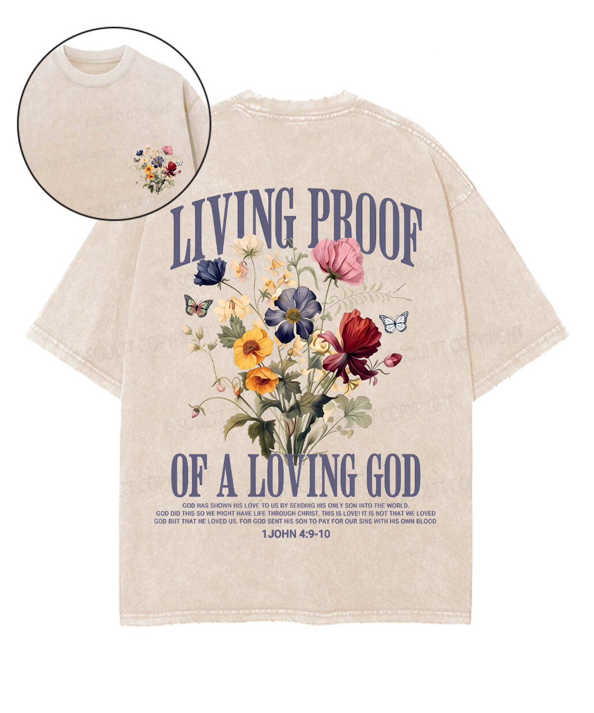 Living Proof Of A Loving God Double Sided Unisex Washed Christian T-shirt