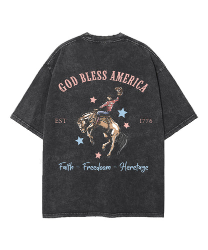 God Bless America Double Sided Unisex Washed Christian T-shirt