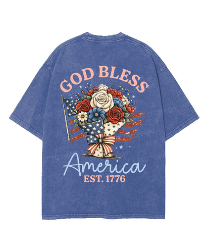 God Bless America Double Sided Unisex Washed Christian T-shirt
