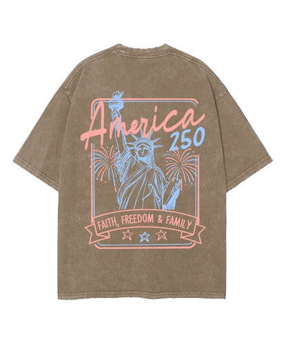 Faith, Freedom & Family Double Sided Unisex Washed Christian T-shirt