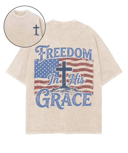 Freedom In His Grace Double Sided Unisex Washed Christian T-shirt