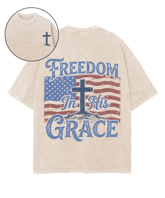 Freedom In His Grace Double Sided Unisex Washed Christian T-shirt