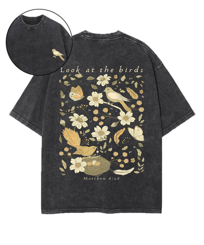 Look At The Birds Double Sided Unisex Washed Christian T-shirt