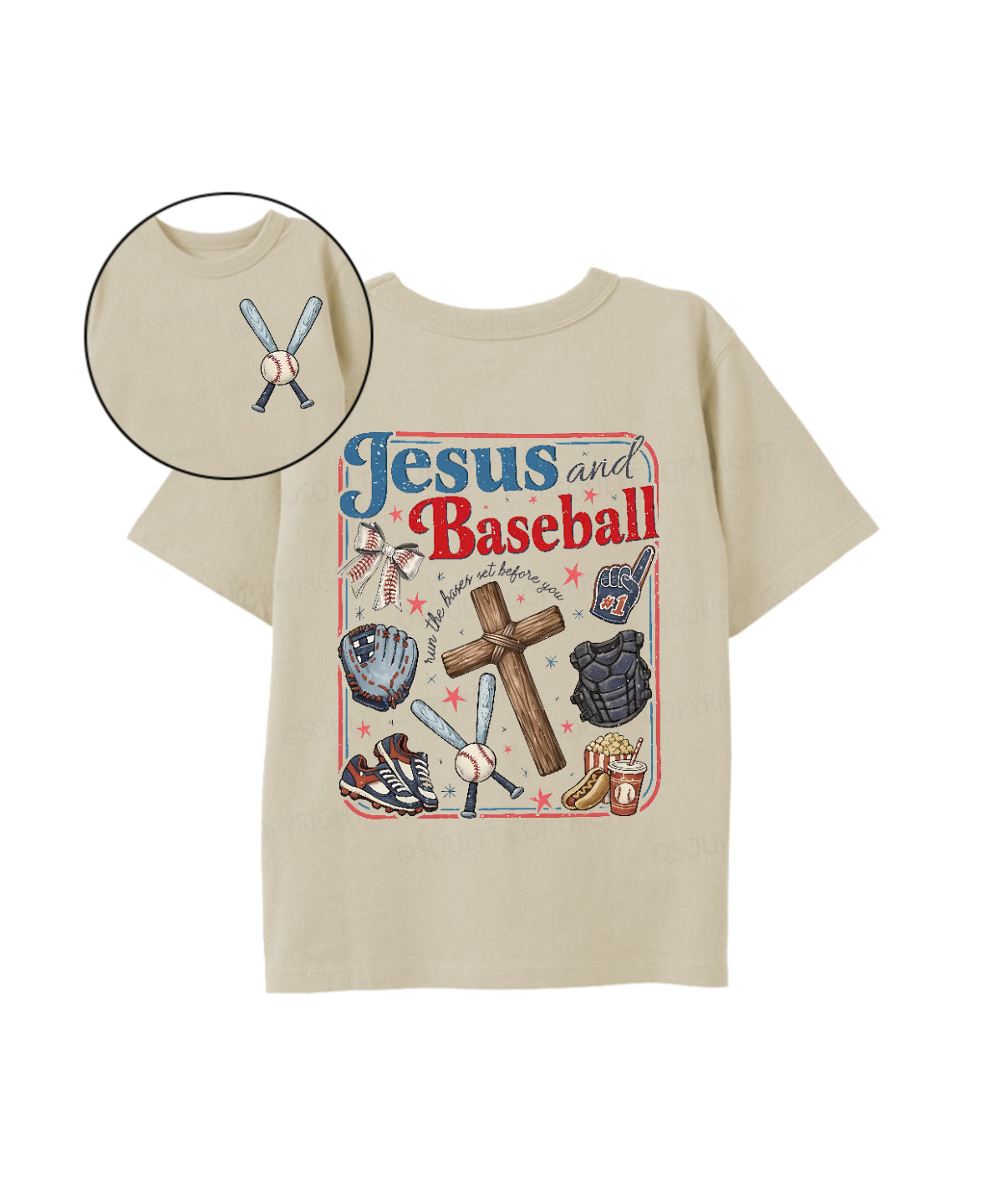 Kids Jesus And Baseball Double Sided Cotton Christian T-shirt