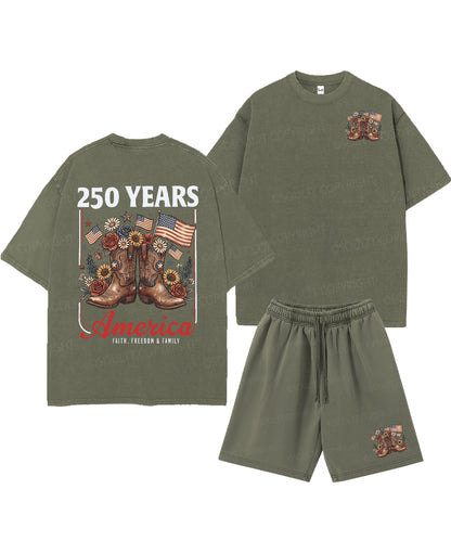 250 Years America Anniversary Double Sided Unisex Christian Washed T-Shirt & Shorts