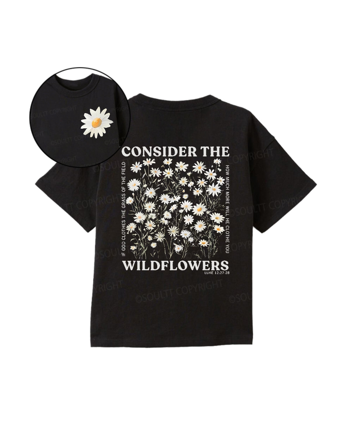 Kids Consider The Wildflowers Double Sided Cotton Christian T-shirt