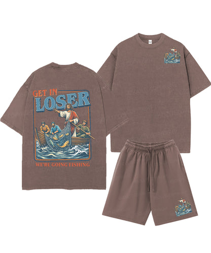 We're Going Fishing Double Sided Unisex Christian Washed T-Shirt & Shorts