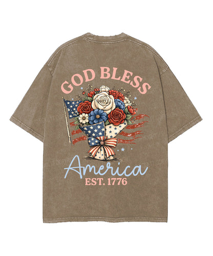 God Bless America Double Sided Unisex Washed Christian T-shirt